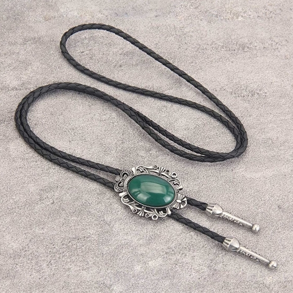 Green stone leather bolo tie - Picture 2 of 2
